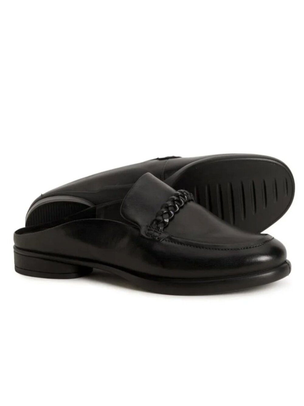 Ecco Womens Black Sculpted LX Braided Leather Slip On Mule Clog Heel Shoes $175